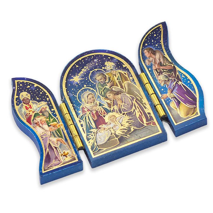 Wooden Nativity Triptych with Gold Foil | Faith Magnet | Cracker Filler