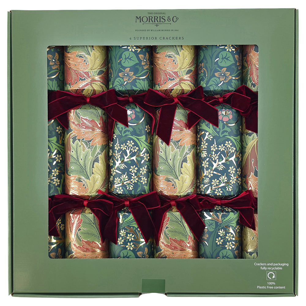 William Morris | Green &amp; Gold | 6 Luxury Christmas Crackers | Premium Gifts