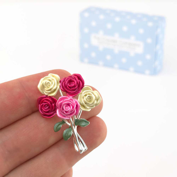 Rose Bouquet | Silver Tone Brooch | Mini Gift | Cracker Filler