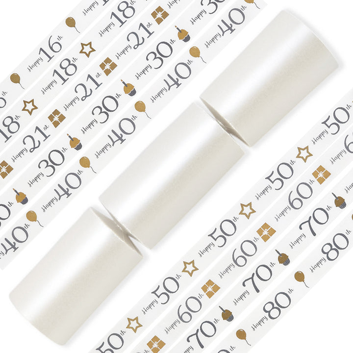 Milestone Birthday Complete Craft Kit &amp; Ribbon | 4 Standard Pearl White Crackers