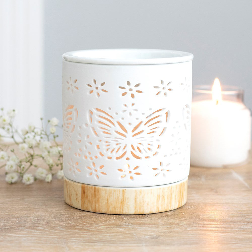 Cut Out Butterfly | Oil Burner | Matt White Ceramic | 12cm Tall