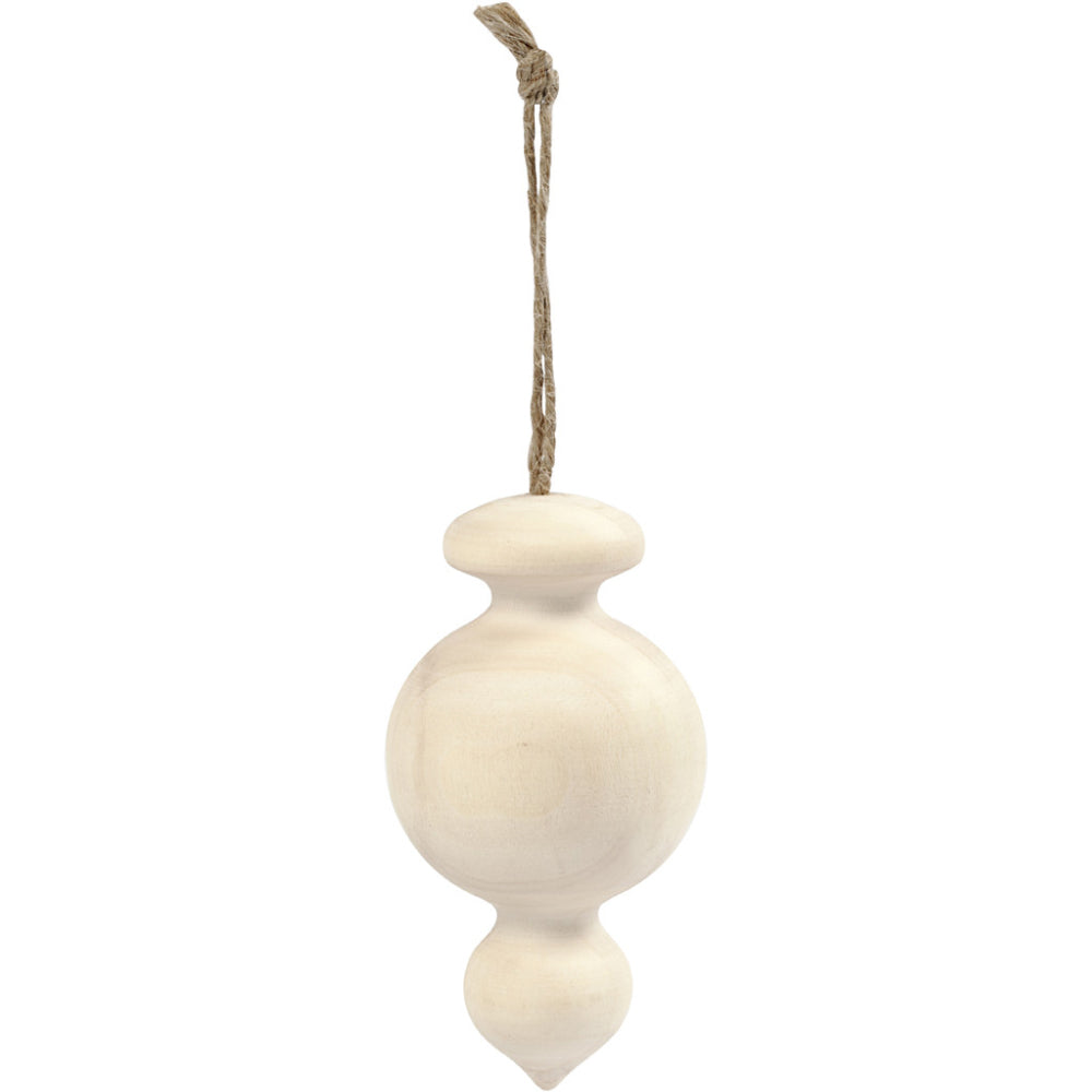 7.5cm Wooden Drop with Hanging Cord | Natural Wooden Christmas Tree Bauble to Decorate