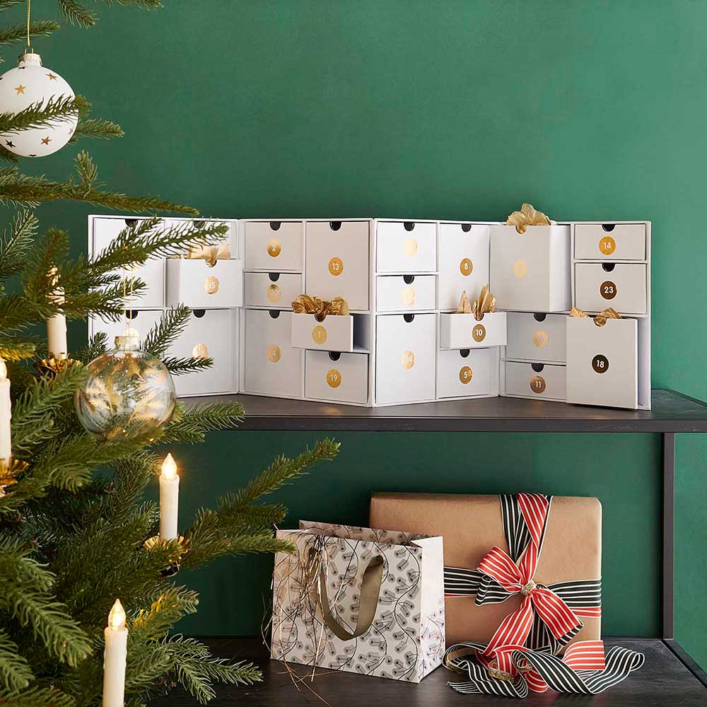 White Expanding Advent Cabinet to Fill | 24 Drawer Storage | 24 x 32 x 16cm