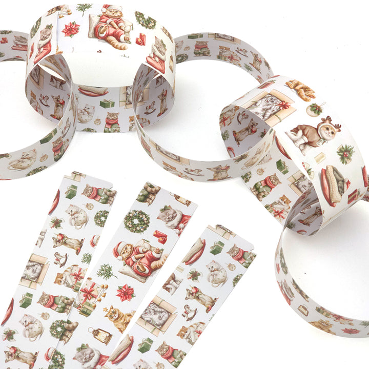 30 Reusable Christmas Paper Chains | Cute Christmas Cats | No Glue Needed | 2.5m