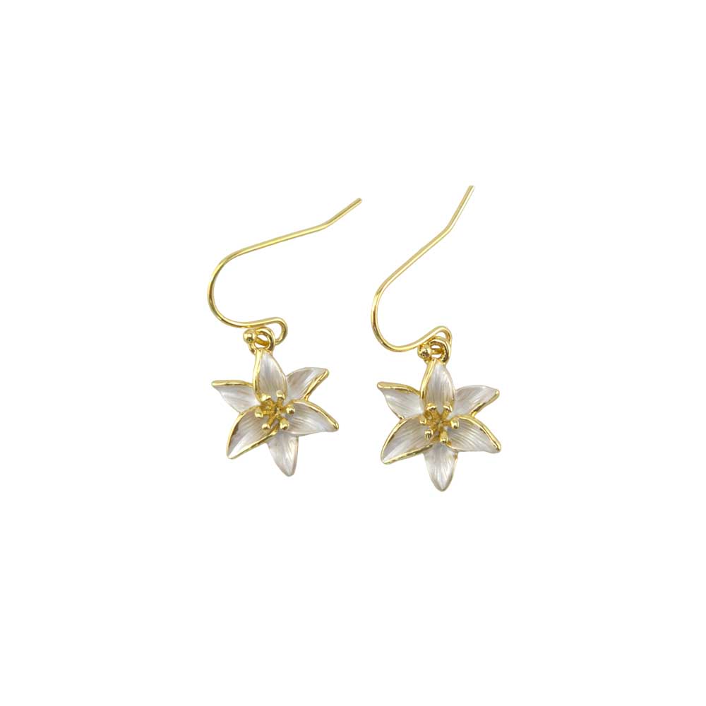 White Lily | Gold Tone Drop Earrings | Mini Gift | Cracker Filler