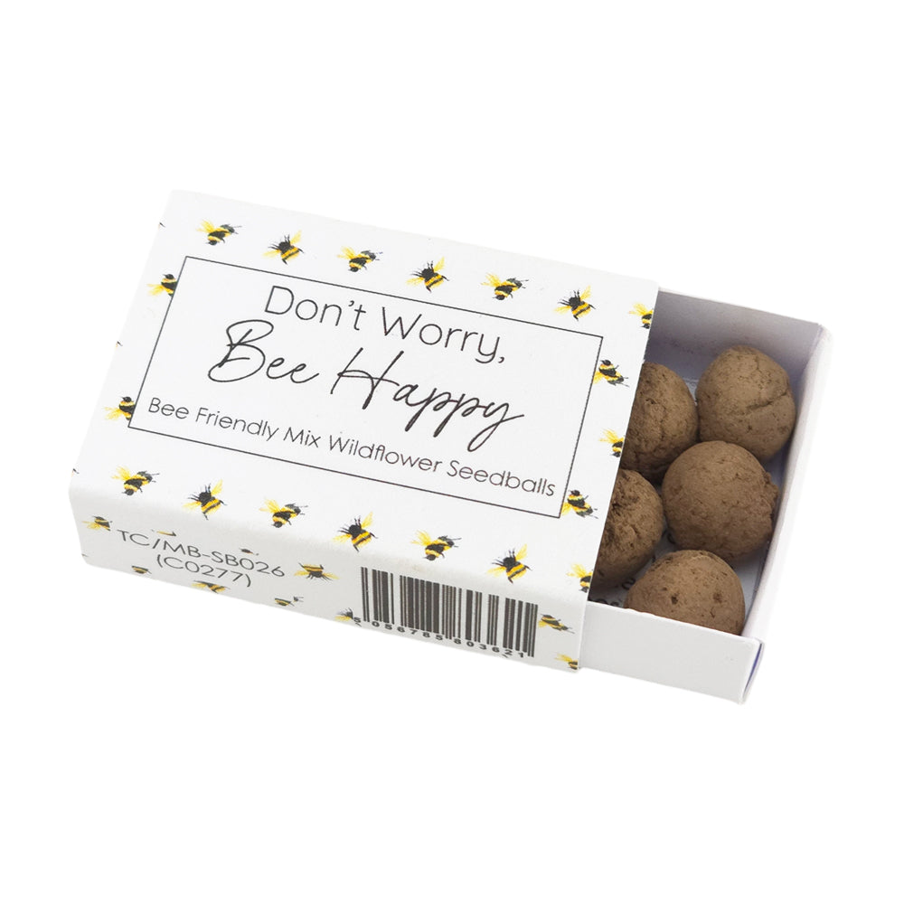 Don't Worry Bee Happy | 6 Seedball Matchbox | Bee Mix | Cracker Filler Gift