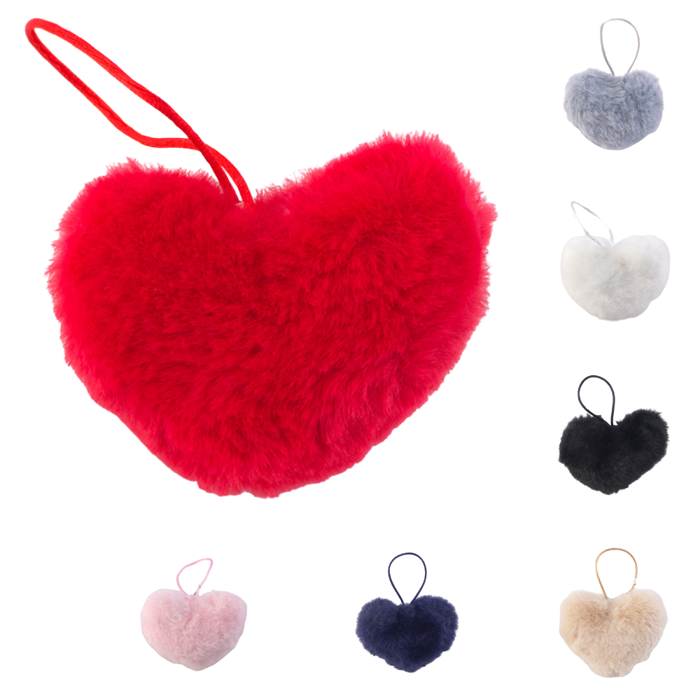 Hanging Faux Fur Pom Pom Heart | 6cm Wide | Mini Gift | Cracker Filler