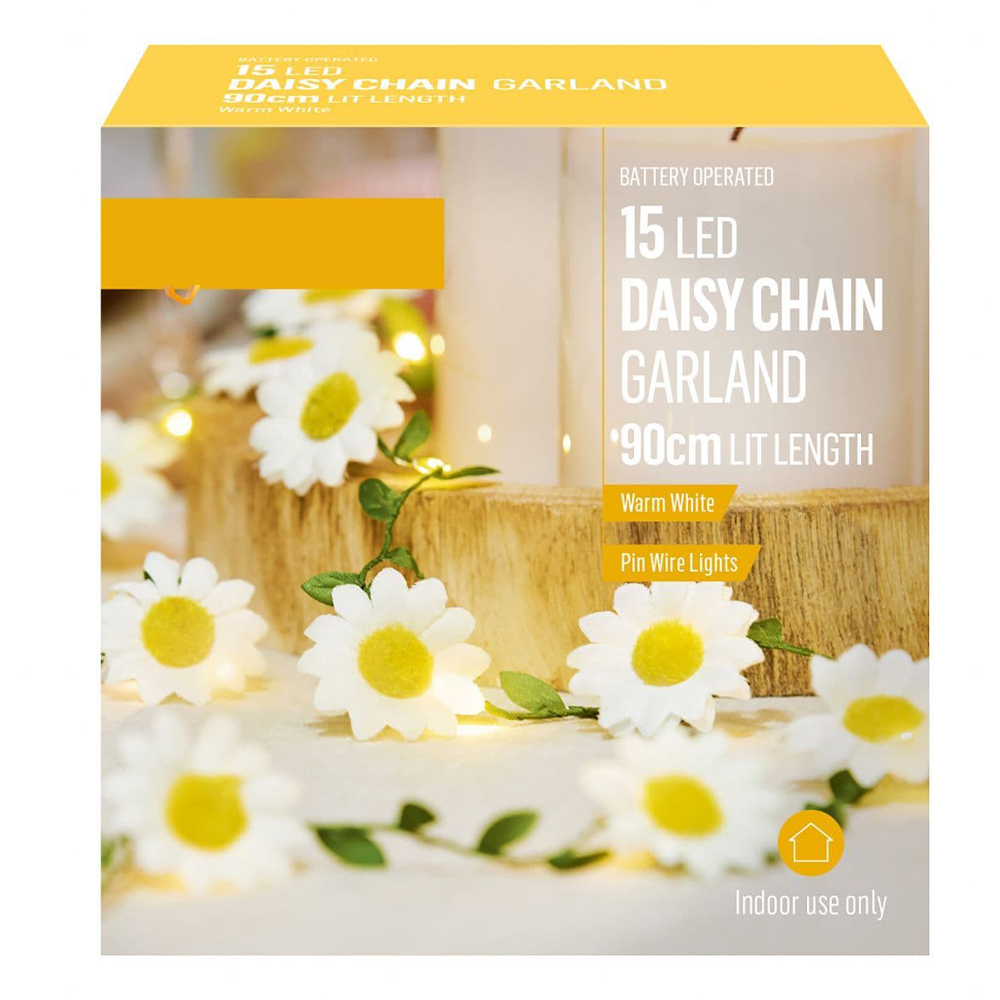 Fabric Daisy | Light Up LED Garland | 1.4m Long | 15 Lights