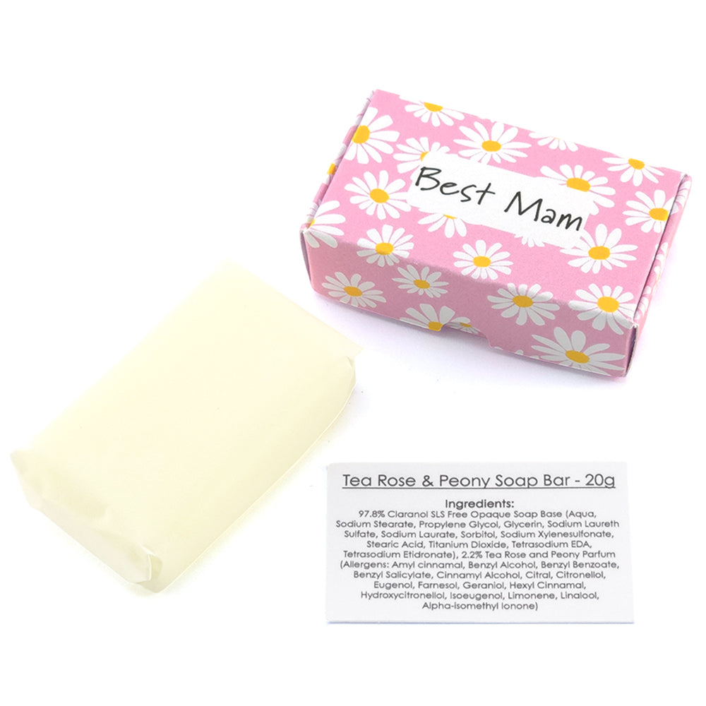 Best Mam | Tea Rose & Peony | 20g Travel Soap Bar | Mini Gift | Cracker Filler