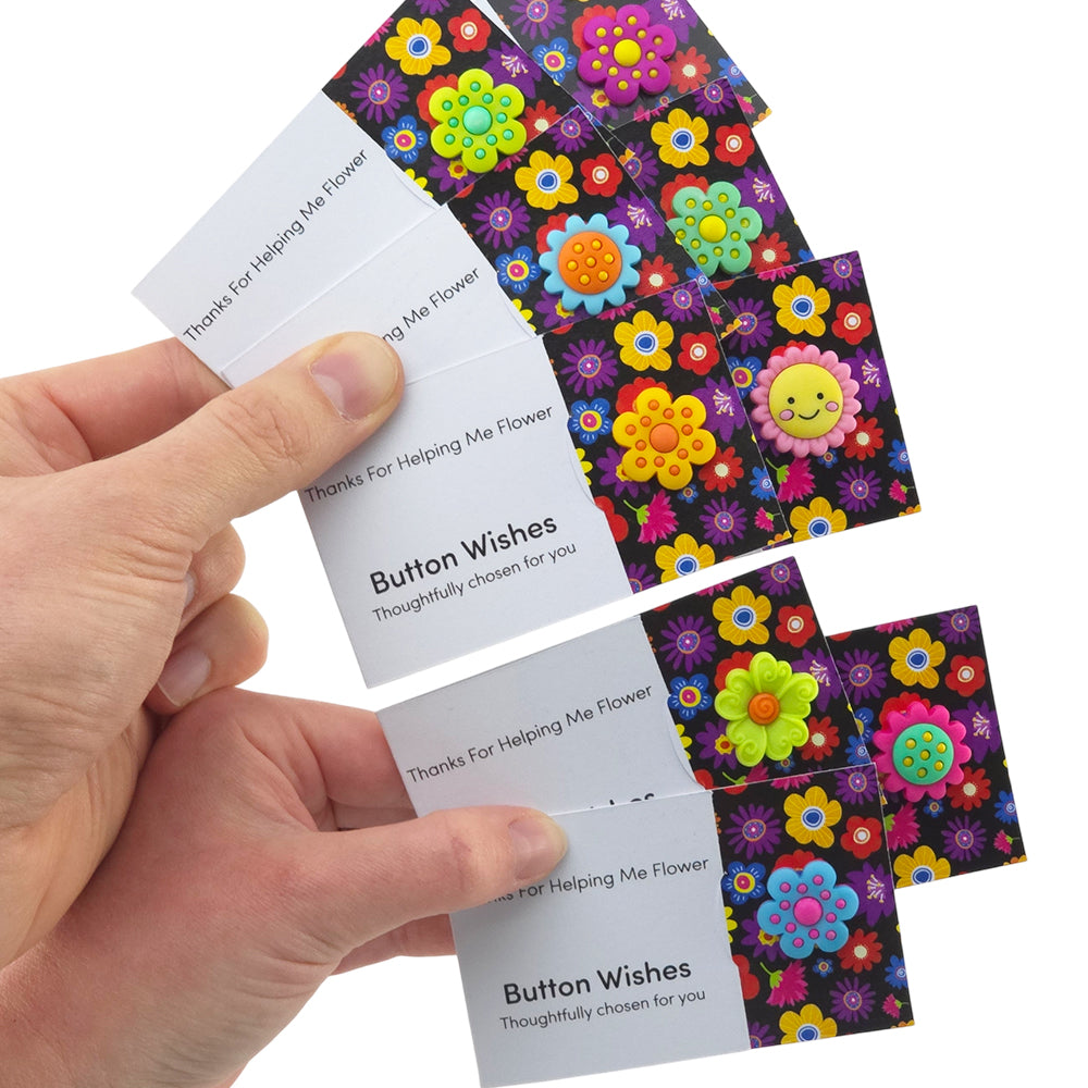 Thanks For Helping Me Flower | Button Wishes Sew On Token | Mini Cracker Filler
