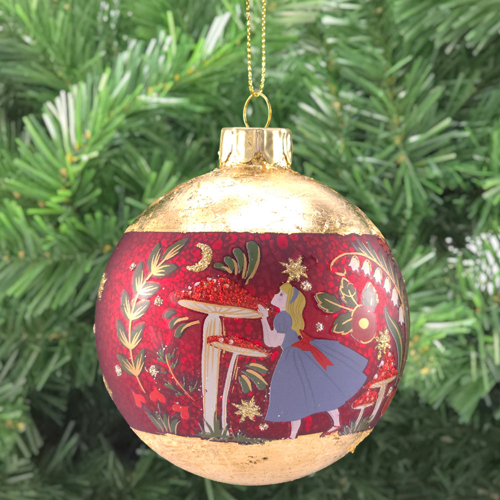 Alice in Wonderland | Red & Gold Christmas Bauble | 8cm | Gisela Graham