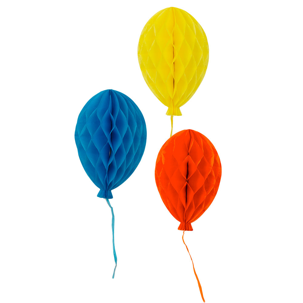 Trio of Paper Honeycomb Balloons | Party & Room Decorations | Bright Colours