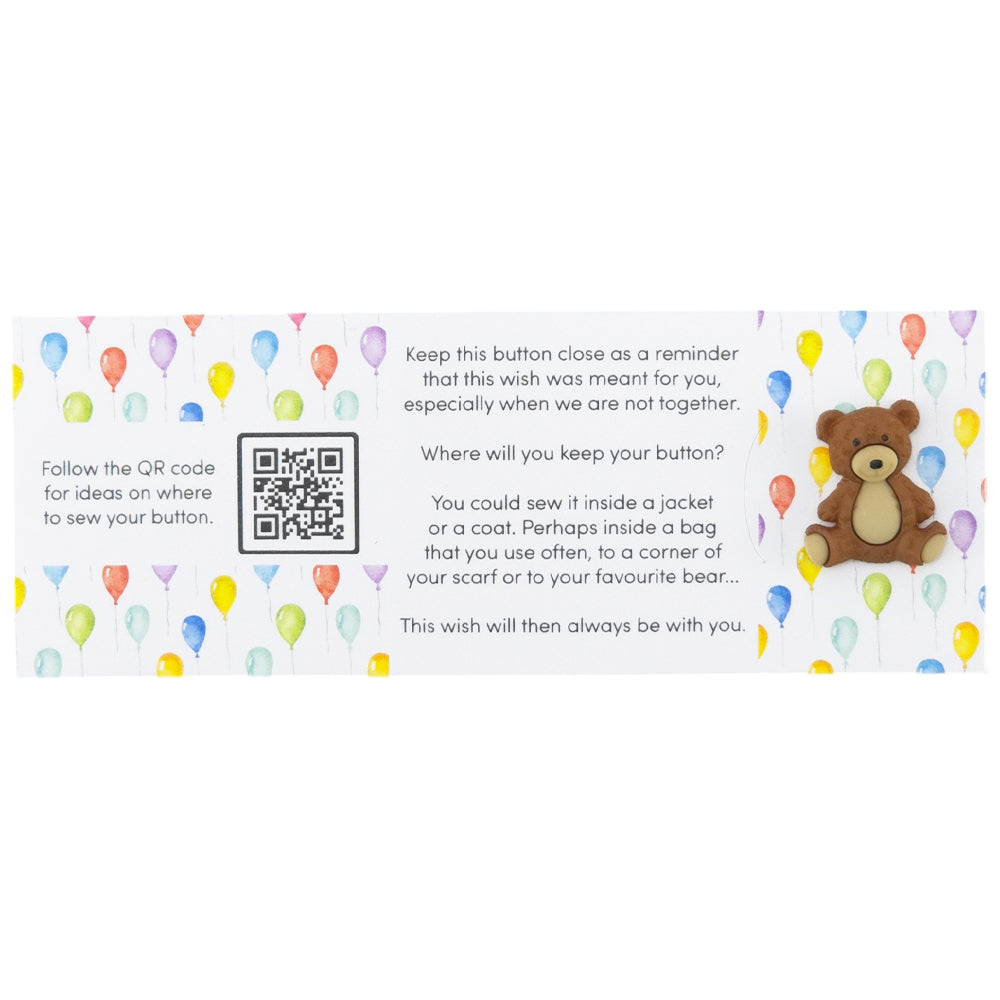 Happy Birthday | Teddy Bear | Button Wishes Sew On Token | Cracker Filler