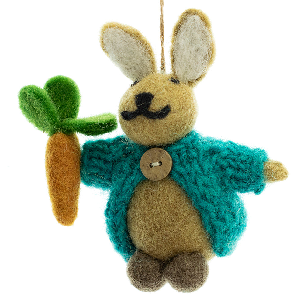 10cm Felted Rabbit in Cardigan | Is it Peter Rabbit? | Easter Tree Decoration | Fairtrade Felt