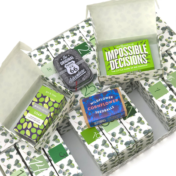 Personalised Advent Calendar Kit | 25 Soap Boxes & Outer Box | Watercolour Eucalyptus