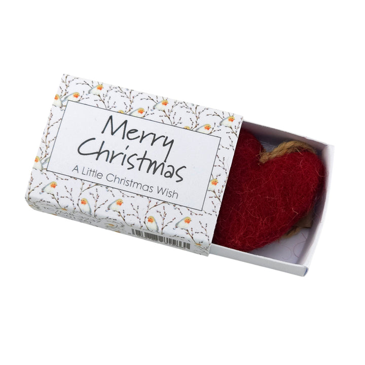 Willow &amp; Robin | Hanging Felt Heart | Cracker Filler | Mini Matchbox Gift