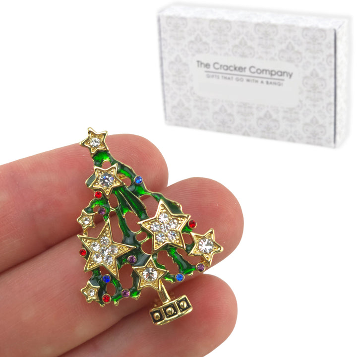 Jewelled Christmas Tree Brooch | 3.5cm Tall | Little Gift for Ladies | Cracker Filler