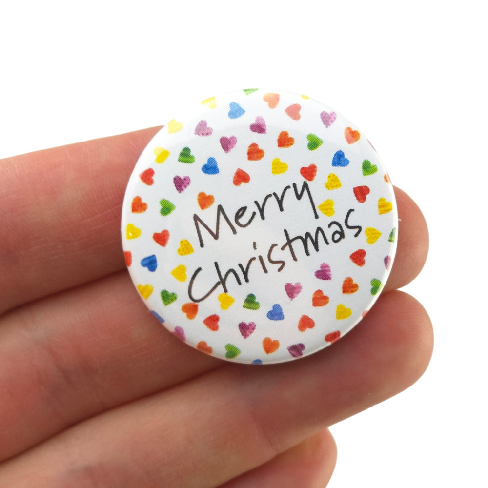 Proud Pride Love | Merry Christmas | 38mm Pin Badge | Little Gift | Cracker Filler