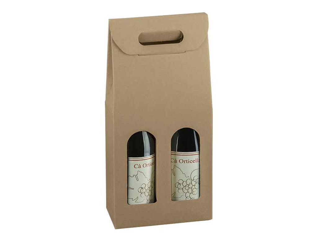 Kraft Cardboard Wine Bottle Gift Box for 2 Bottles