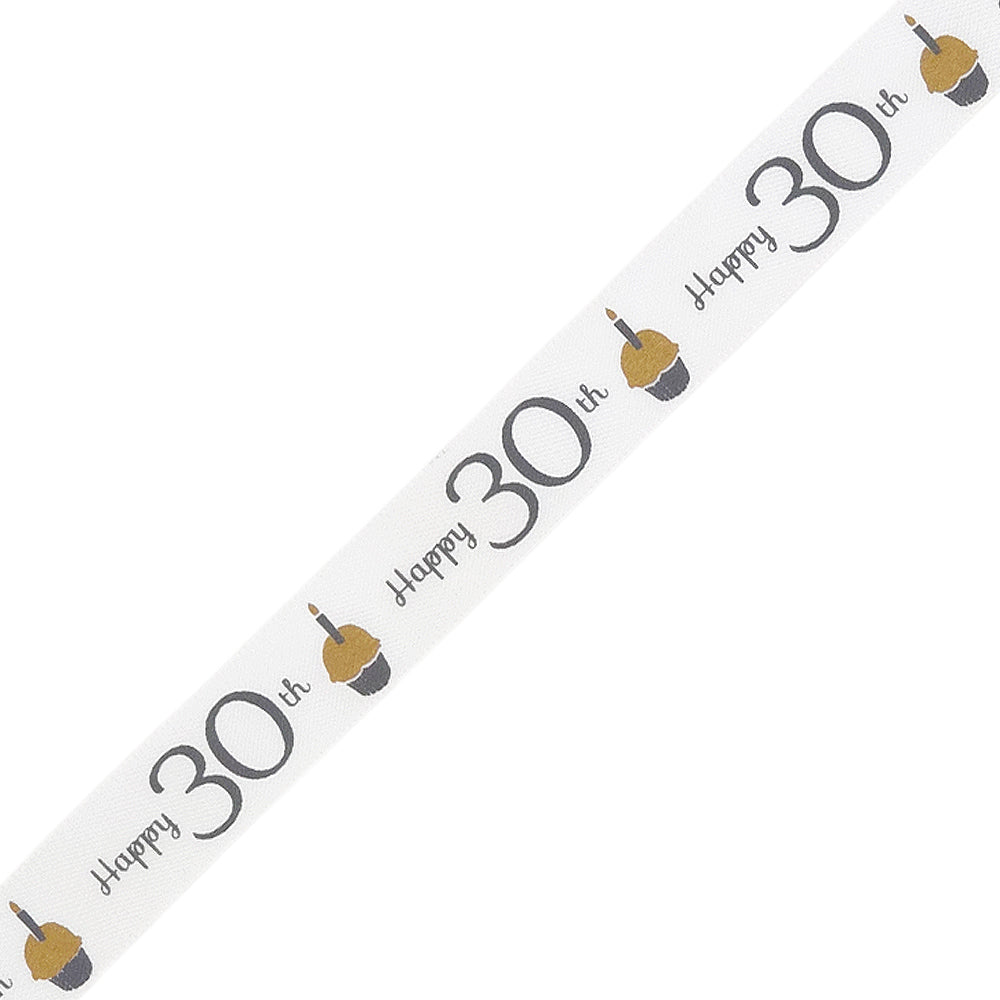 Milestone Birthday | White, Silver & Gold Satin Ribbon | 16mm Wide | 4m Long