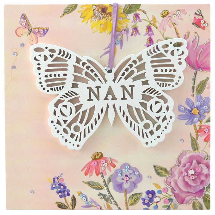 Nan | Wooden Butterfly Shaped Hanging Plaque on Decorative Card | Letterbox Gift