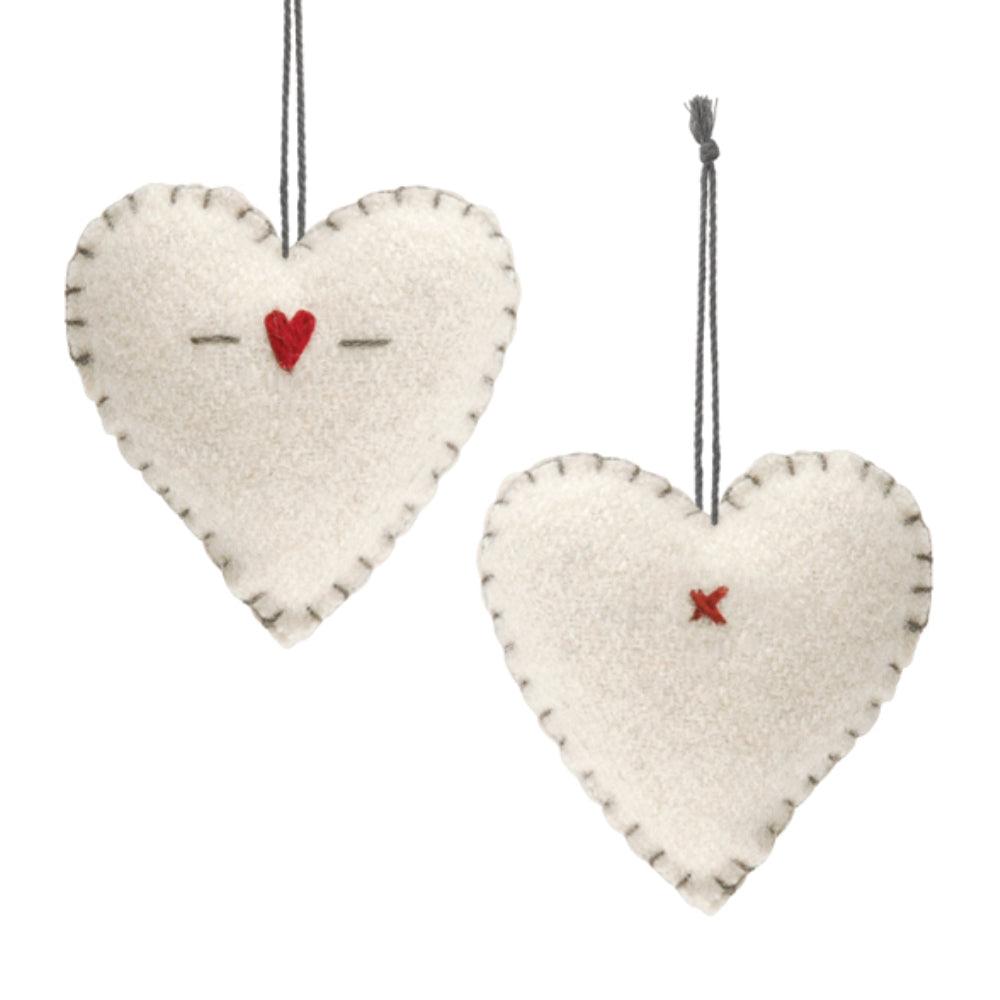 Cream Felt Hanging Heart Christmas Home Decoration - Small 4cm