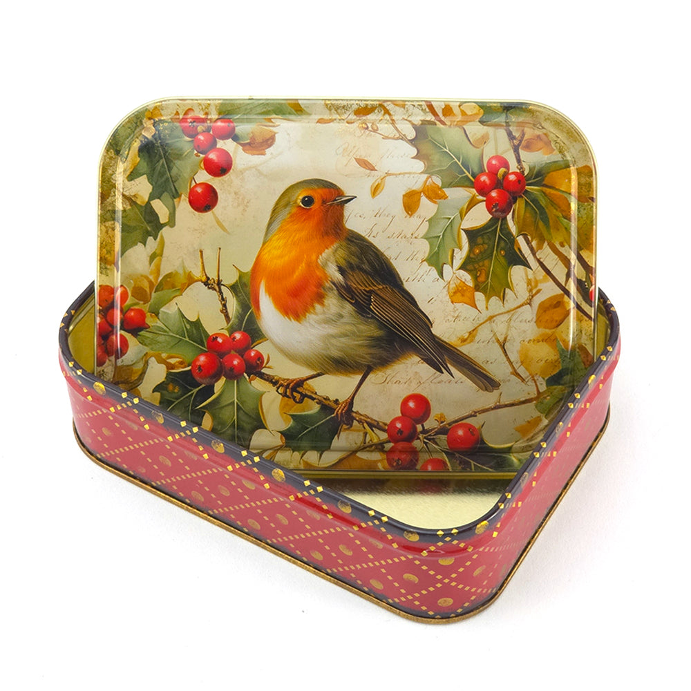 Traditional Christmas Robin | Small Rectangular Tin | 14.5x10.5x4cm