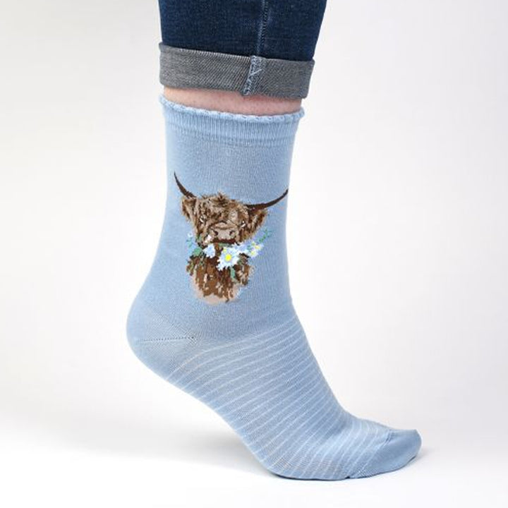 Daisy Coo Highland Cow | Ladies Supersoft Bamboo Socks | One Size | Wrendale Designs