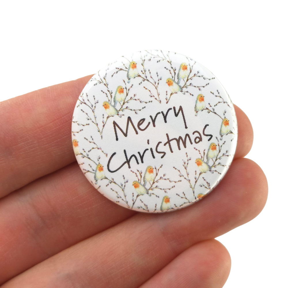 Willow & Robin | Merry Christmas | 38mm Pin Badge | Mini Gift | Cracker Filler