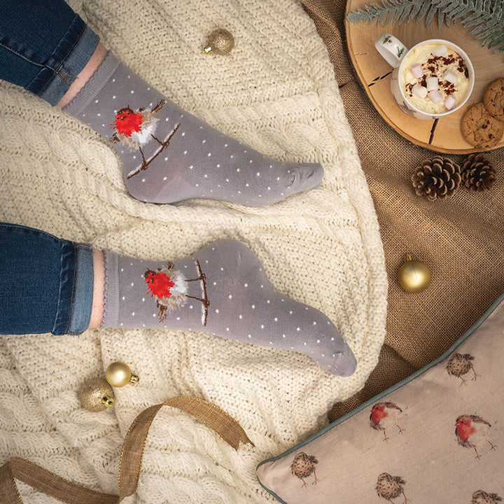 Festive Robin | Ladies Supersoft Bamboo Socks | One Size | Wrendale Designs