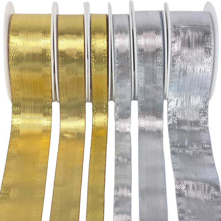 Silver or Gold | 15mm  to 40mm Wide | Metallic Flexible Lurex Ribbon | 20m Reel