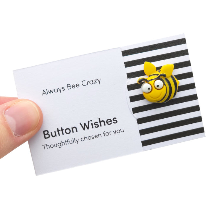 Always Bee Crazy | Button Wishes Sew On Token | Mini Gift | Cracker Filler