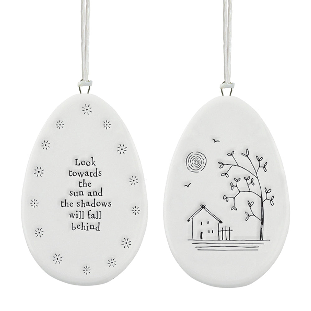 Look Towards the Sun | Flat Porcelain Egg Ornament Hanger | Cracker Filler