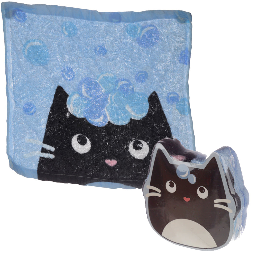 Bathtime Bubbles Cats | Compressed Flannel | Single | Mini Gift | Cracker Filler