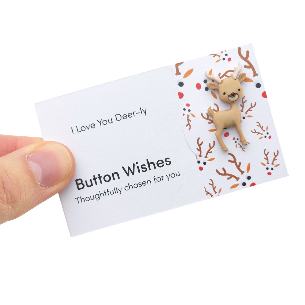 I Love You Deer-ly | Christmas Googly Rudolph | Button Wishes Sew On Token | Cracker Filler