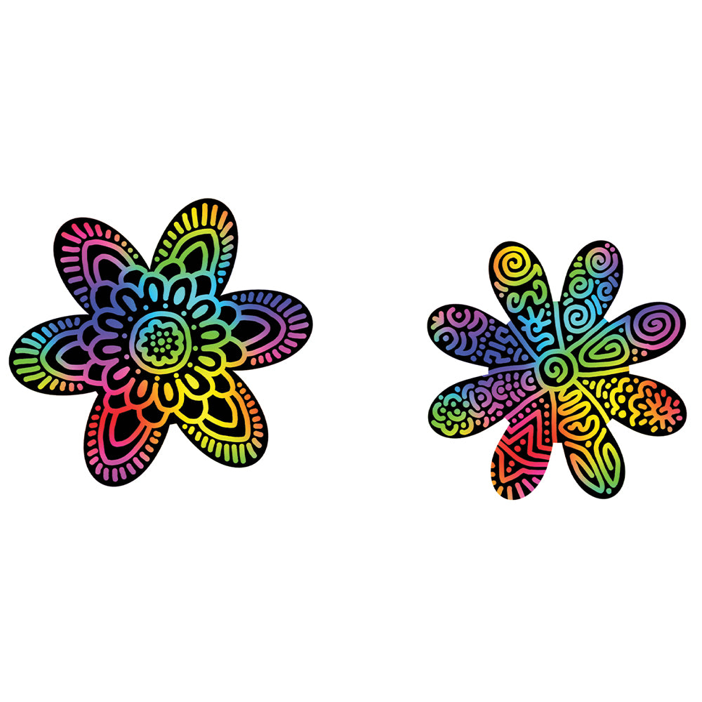 Flowers Scratch Art | Craft Set for Kids | 8 Big Shapes &amp; 2 Tools