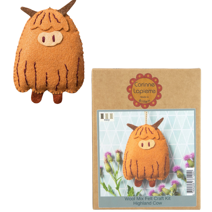 Highland Cow Hanging Ornament | Mini Felt Sewing Kit | Corinne Lapierre