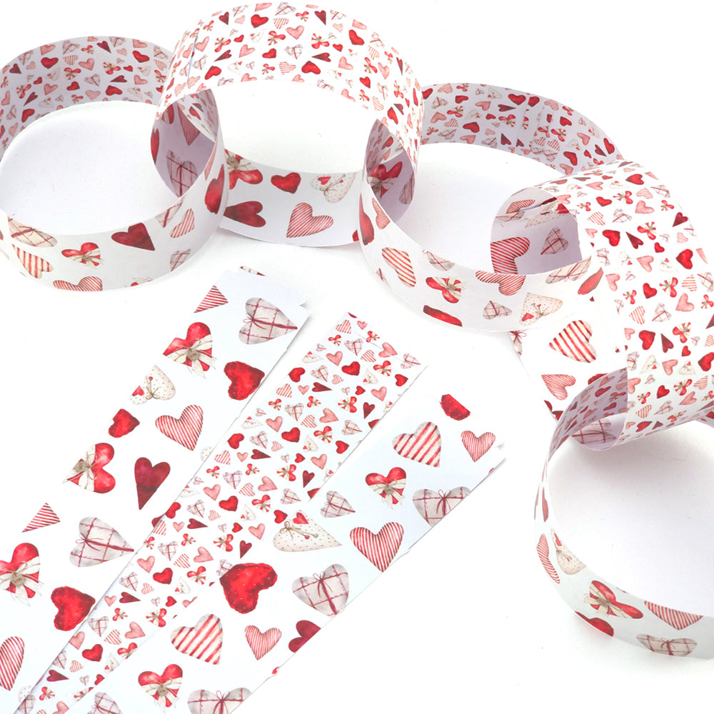 30 Reusable Valentines Paper Chains | Scandi Hearts | No Glue Needed | 2.5m