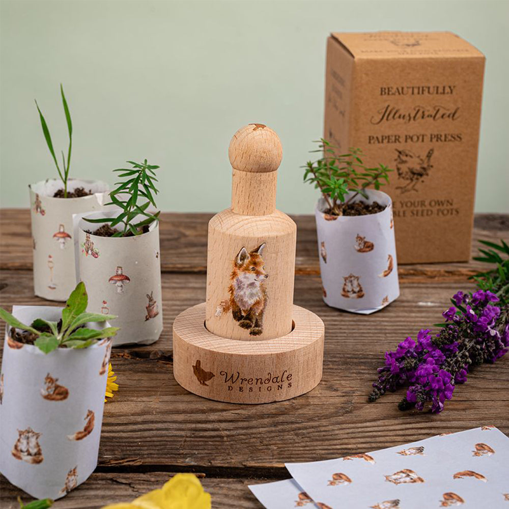 Born to be Wild Fox Wooden Paper Pot Press | Eco Gardening Gift | Wrendale Designs