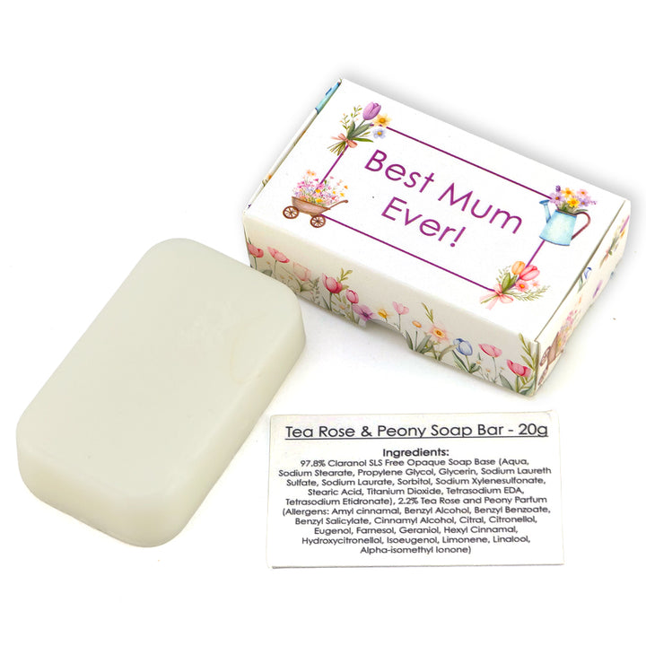 Best Mum Ever | Tea Rose &amp; Peony | 20g Travel Soap Bar | Cracker Filler Gift