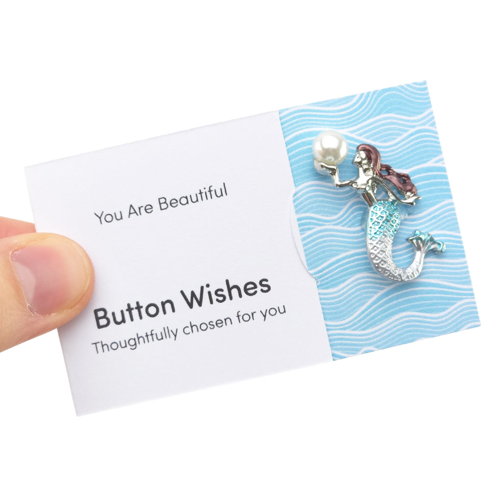 You Are Beautiful | Diamante Mermaid | Button Wishes Sew On Token | Mini Gift