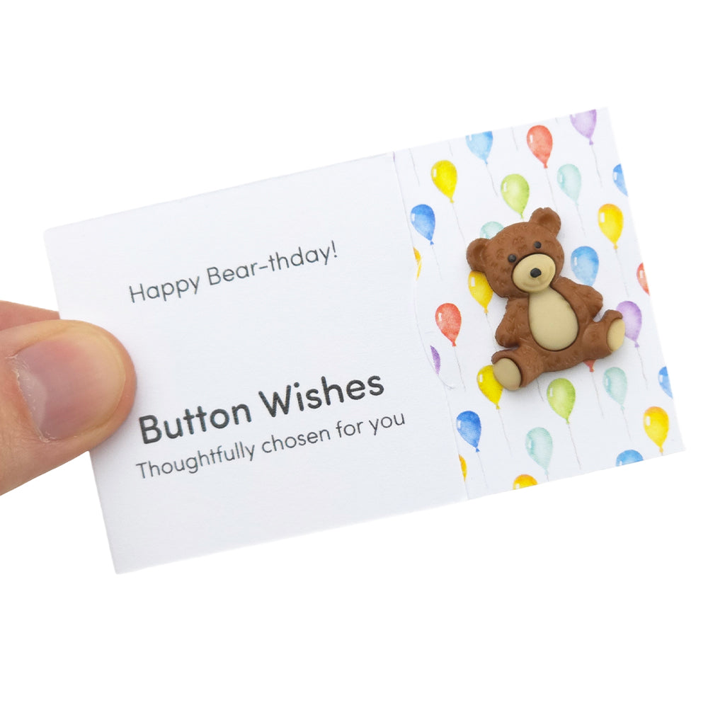 Happy Bear-thday! | Teddy Bear | Button Wishes Sew On Token | Cracker Filler