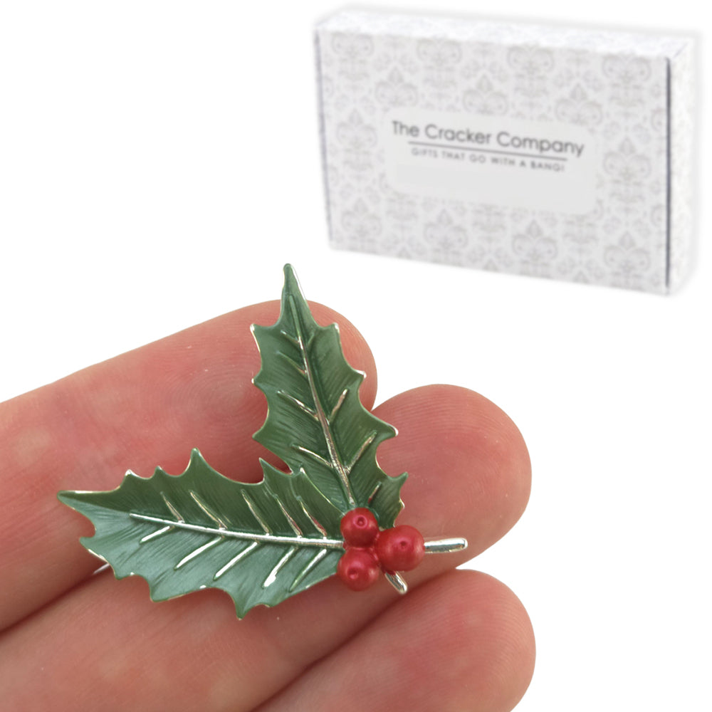 Holly and Berries Christmas Brooch | 3.5cm Tall | Little Gift for Ladies | Cracker Filler