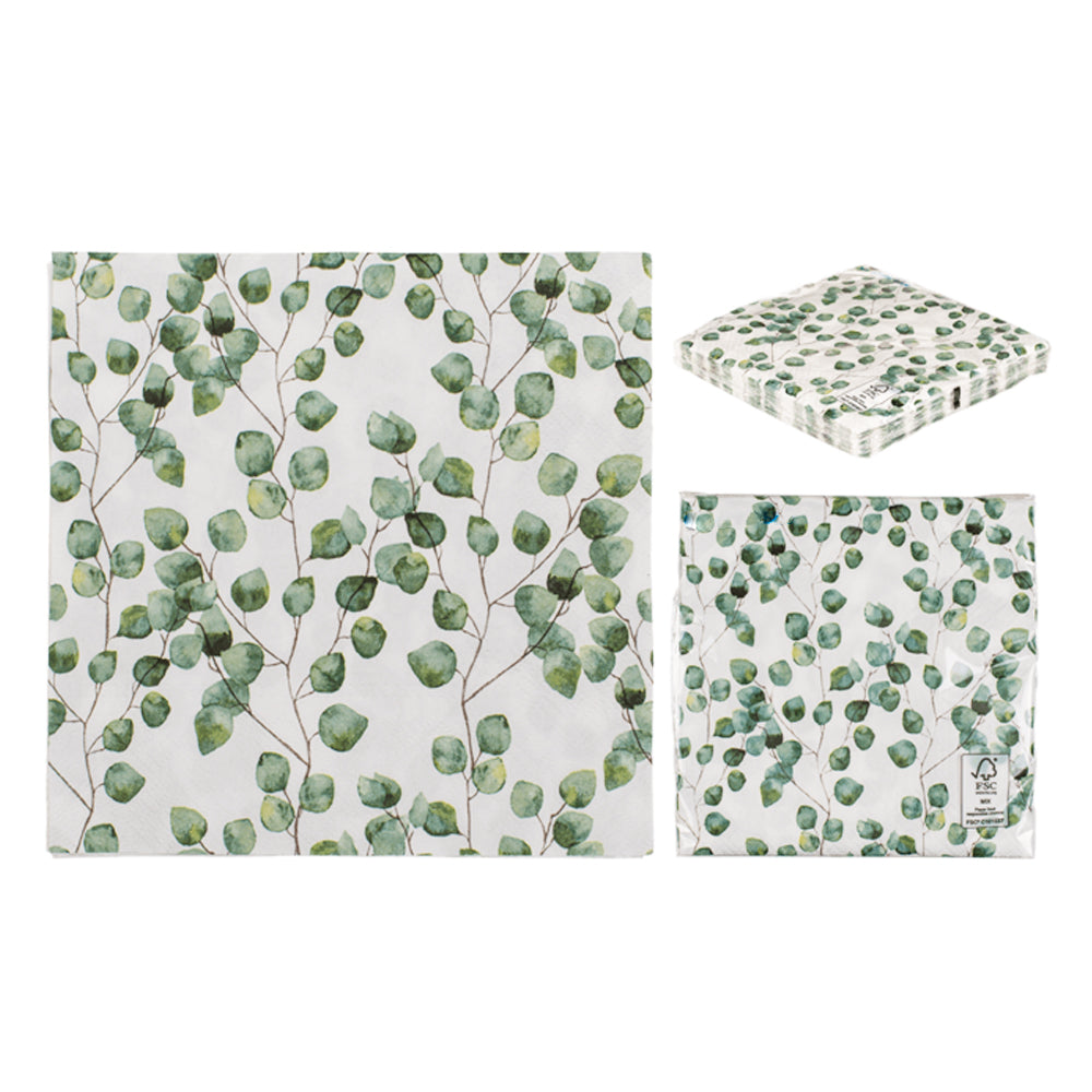 20 3 Ply Napkins 33cm x 33cm | Eucalyptus Leaves Design