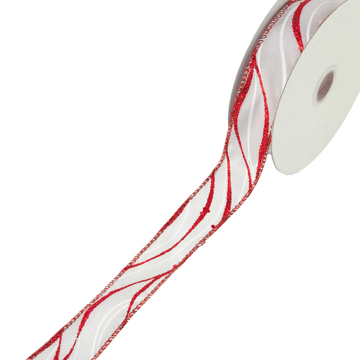 Black/Silver or White/Red Christmas Glitter  Wired Ribbon | 25mm Wide | 10m Reel