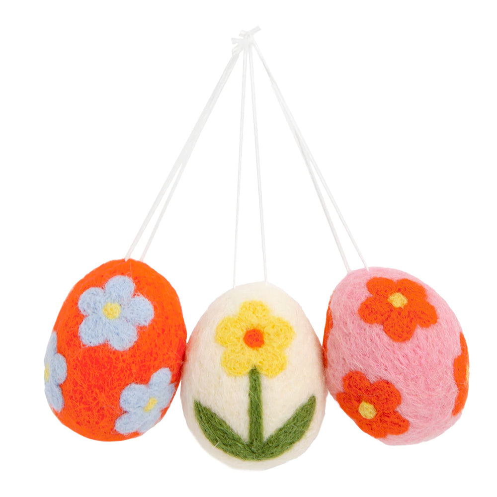 3Pk 6cm Spring Flower Felted Egg Shape Easter Tree Decorations