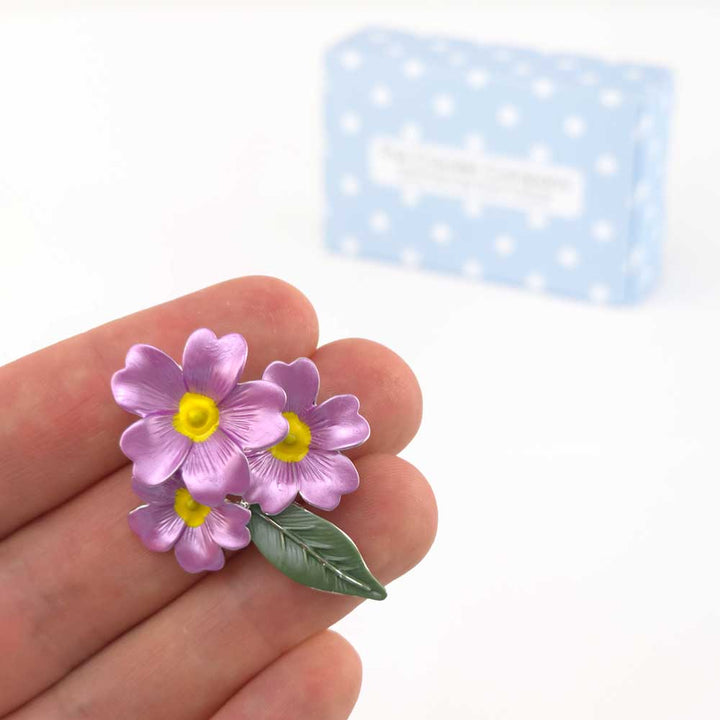 Lilac Primrose | Silver Tone Brooch | Mini Gift | Cracker Filler