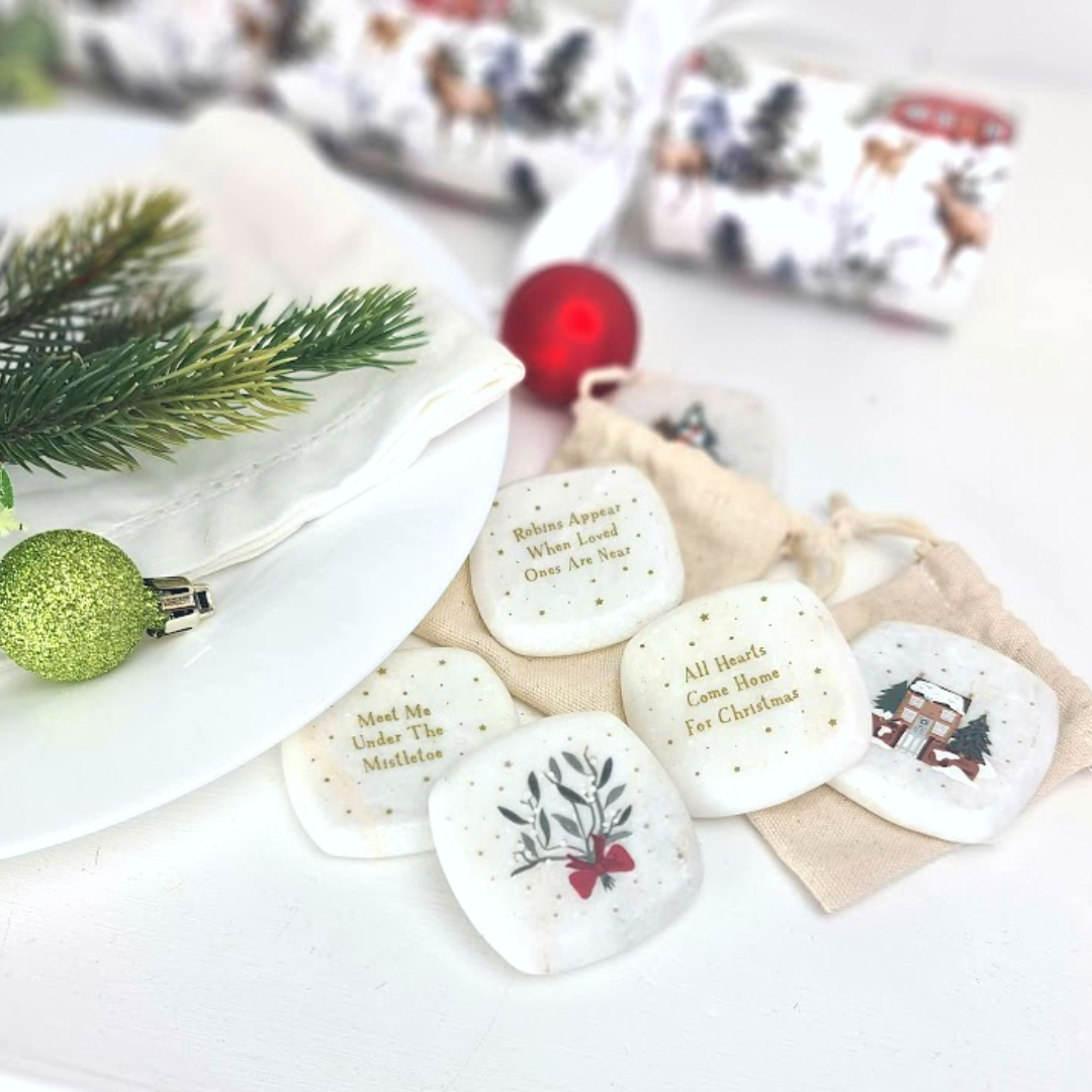 Meet Me Under Mistletoe | 5cm Ceramic Pebble Keepsake | Cracker Filler | Mini Gift