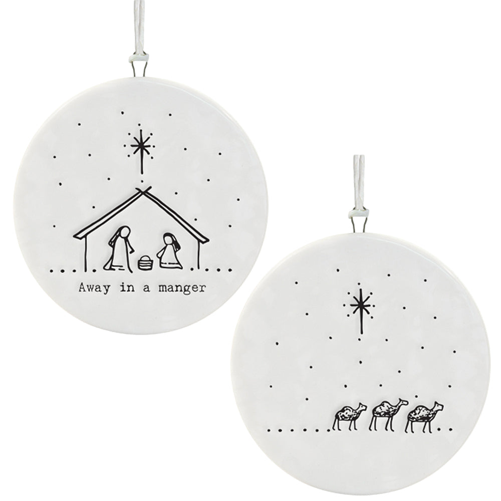 Away in a Manger | Flat Porcelain Hanging Christmas Ornament | Cracker Filler