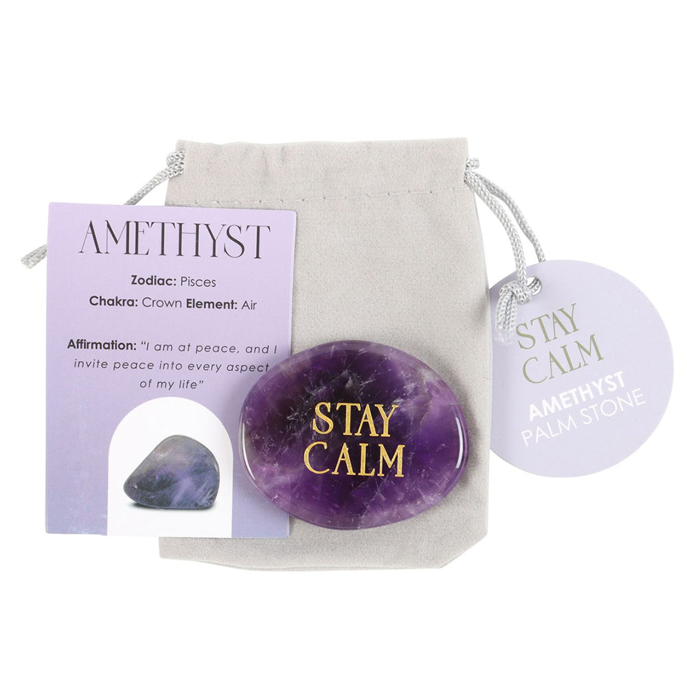 Stay Calm | Amethyst Crystal Palm Stone | Card & Bag | Cracker Filler | Mini Gift